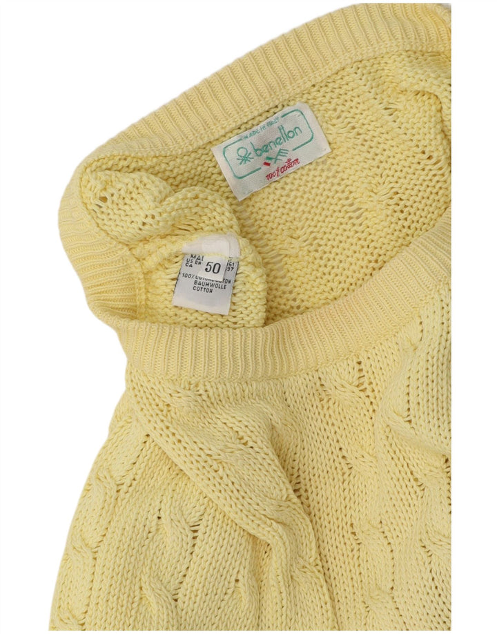 Benetton Herre Boat Neck Jumper Sweater IT 50 Medium Gul Bomuld