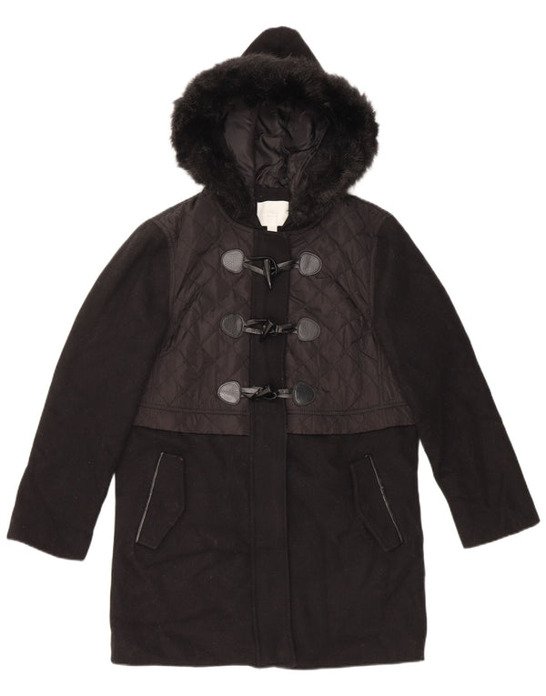 Marks & Spencer Dame Hooded Duffel Coat UK 10 Small Black Wool