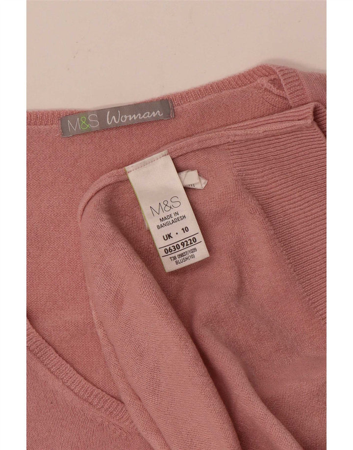 Marks & Spencer Dame V-hals sweater UK 10 Small Pink Acryl