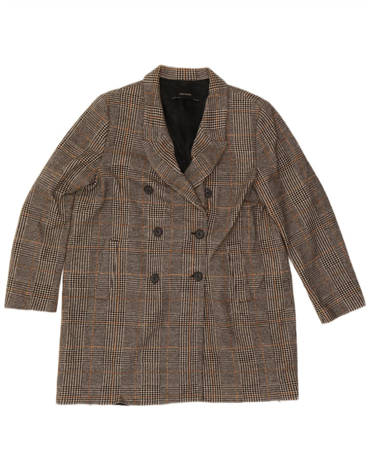 ZARA dobbeltradet frakke til kvinder UK 20 2XL Grå Houndstooth Polyester