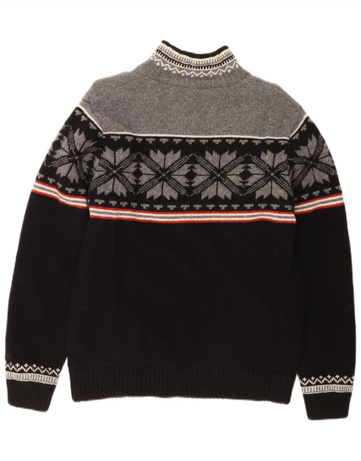 Ragman Herre Zip Neck Jumper Sweater Large Black Fair Isle Lambswool