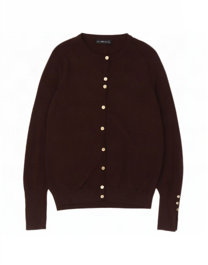 Zara Dame Cardigan Sweater UK 10 Small Brown Viscose
