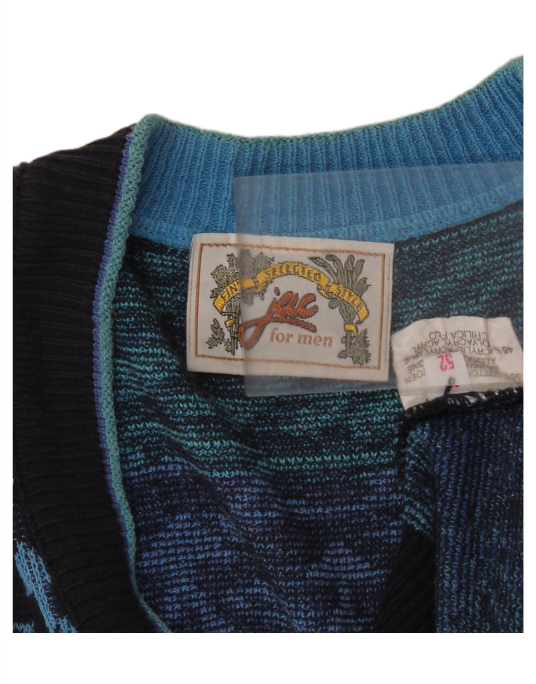 JAC Herre Cardigan Sweater IT 52 Stor Marineblå Geometrisk Bomuld