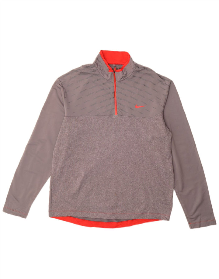 Nike Herre Dri Fit Pullover med lynlås-hals Træningsdragt Top Stor Gråstribet