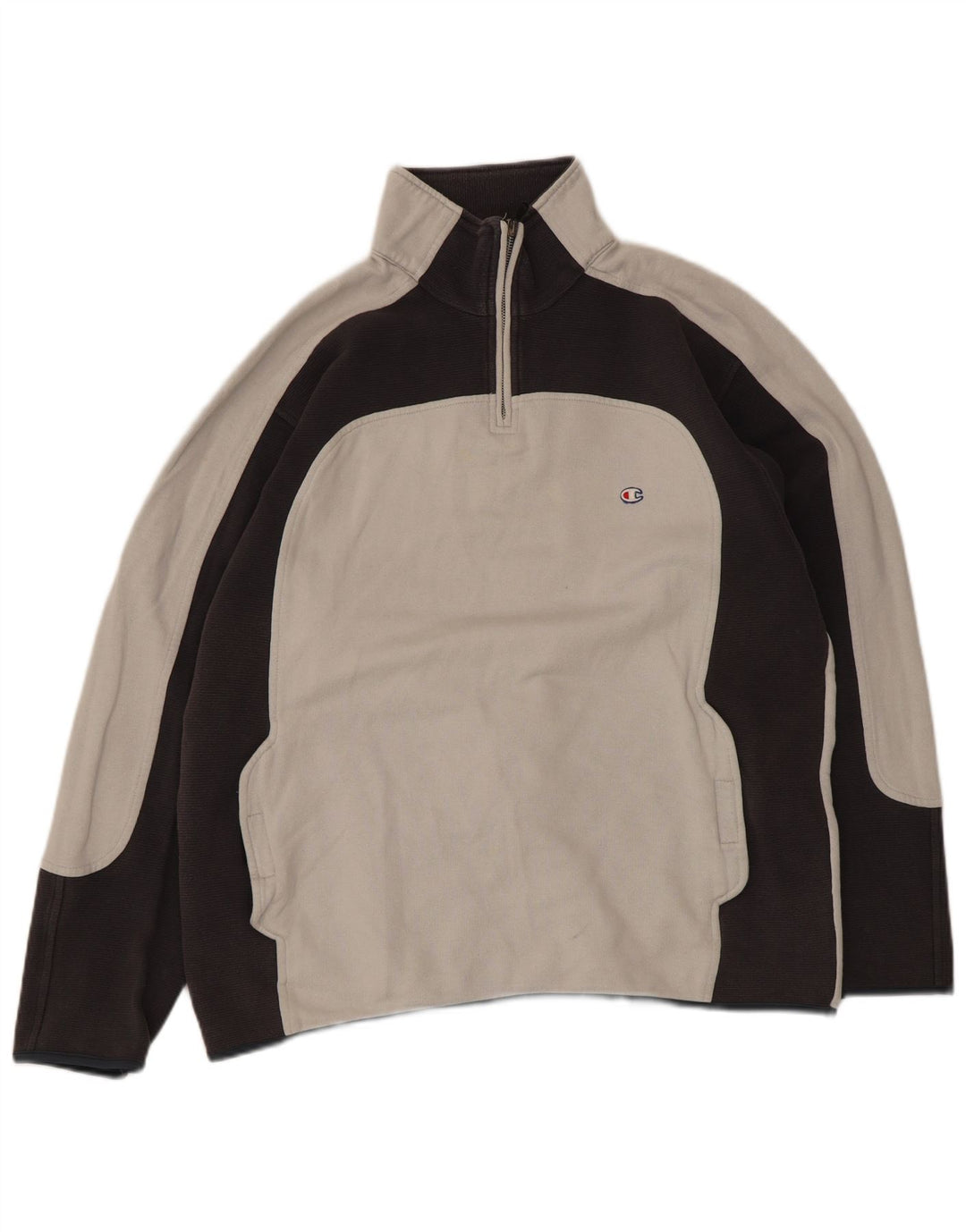 Champion Herre Zip Neck Sweatshirt Jumper Large Grå Colourblock