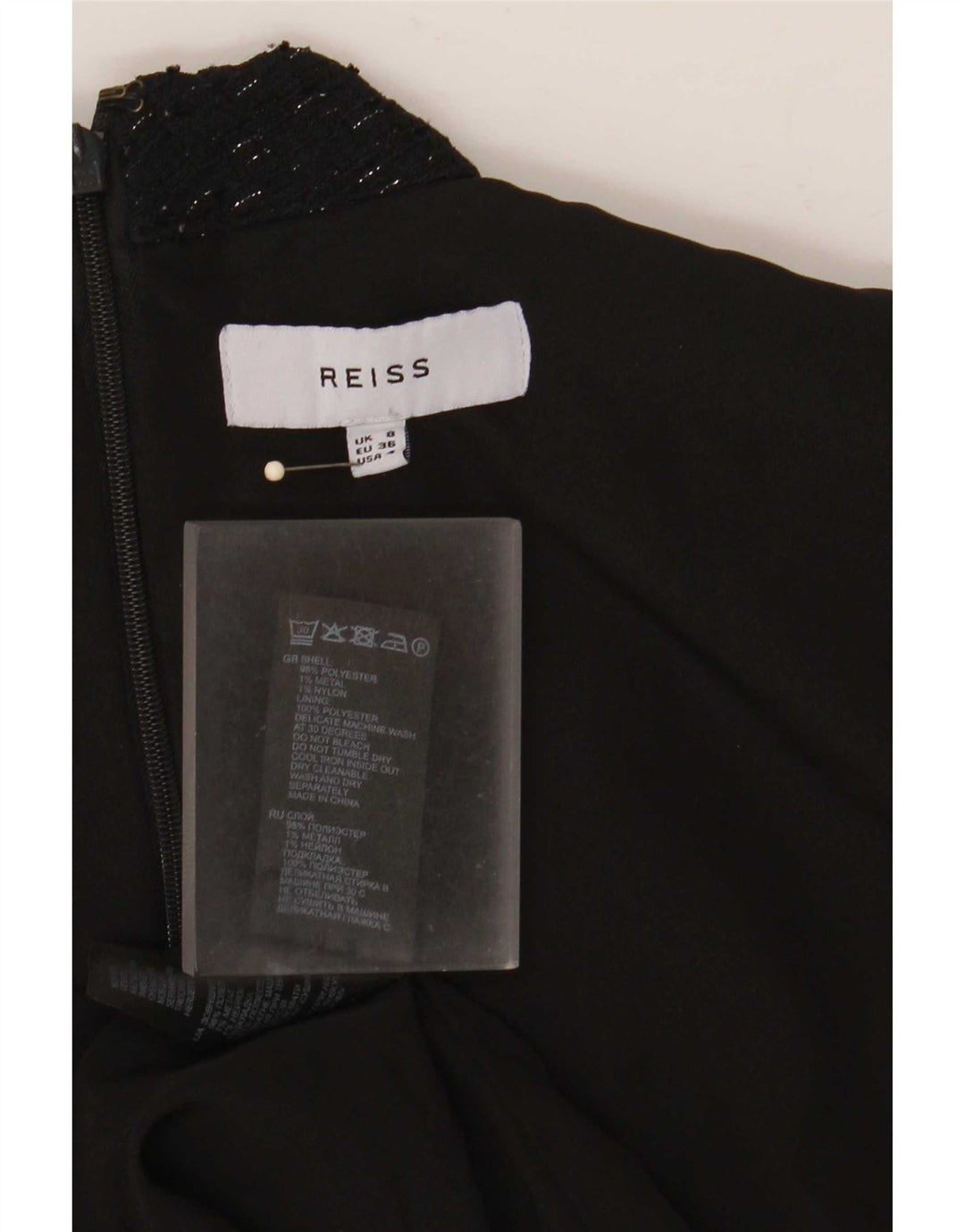 Reiss Dame A-Line Kjole UK 8 Lille sort stribet polyester