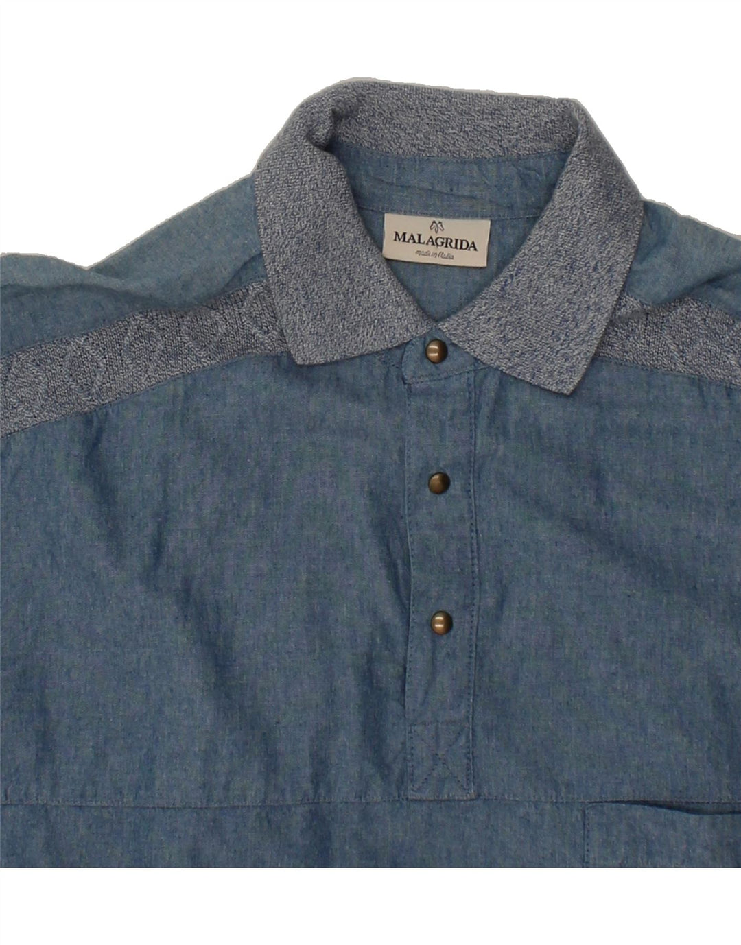 MALAGRIDA Mens Short Sleeve Pullover Shirt Medium Blue Cotton Vintage Malagrida and Second-Hand Malagrida from Messina Hembry 
