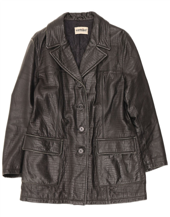 Conbipel Dame Læderfrakke UK 12 Medium Sort Animal Print Classic