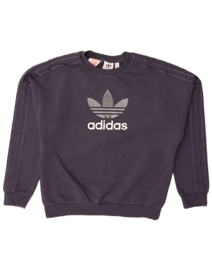 ADIDAS piger grafisk sweatshirt sweater 11-12 år marineblå bomuld