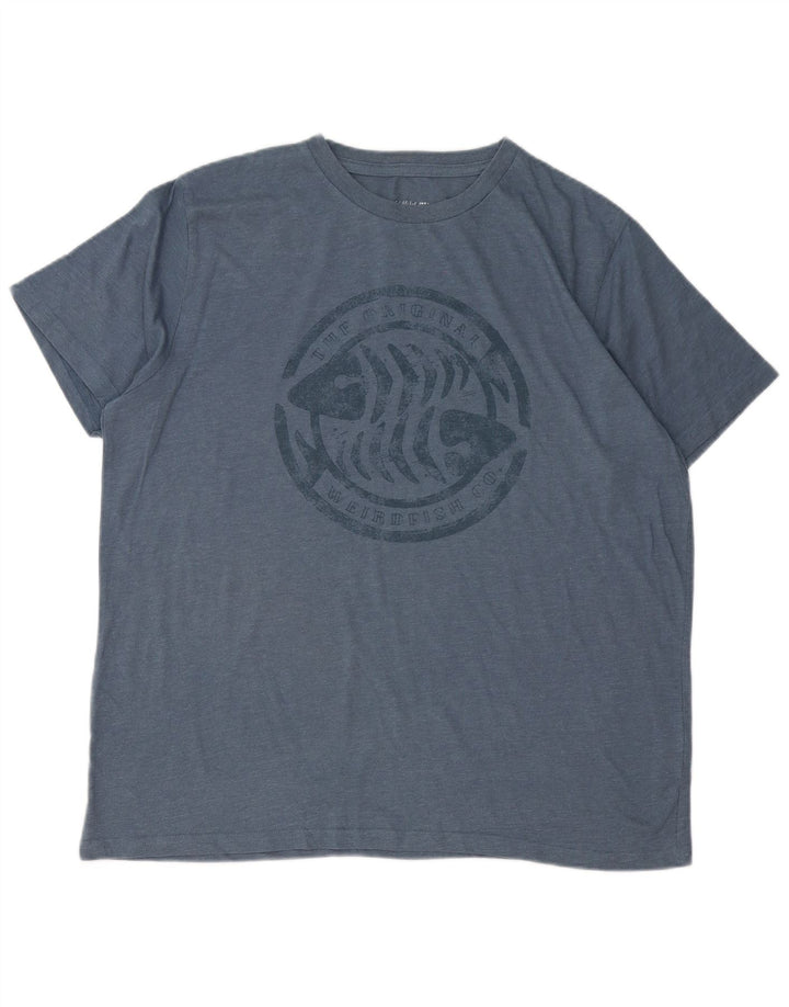 Weird Fish Herre Grafisk T-Shirt Top XL Blå Bomuld
