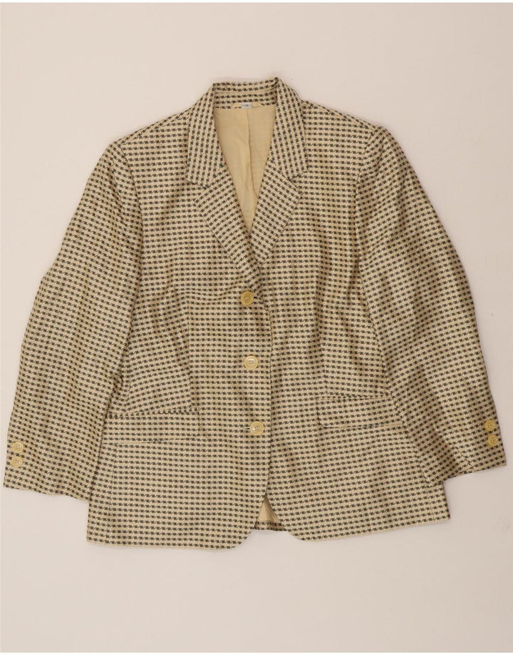 PETER HAHN Womens 3 Button Blazer Jacket UK 16 Large Beige Check Silk Vintage Peter Hahn and Second-Hand Peter Hahn from Messina Hembry 