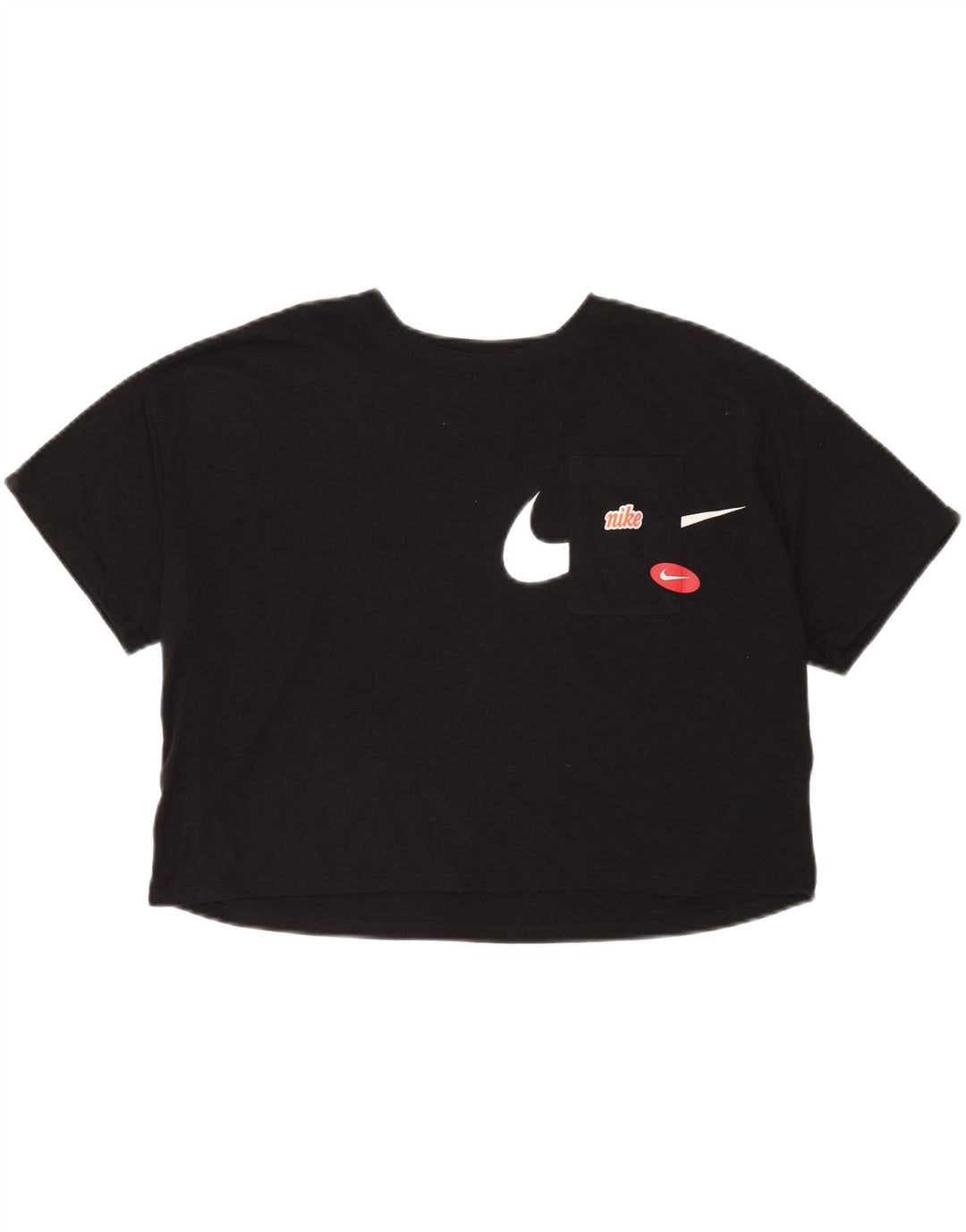 Nike Dame Dri Fit Crop Oversized grafisk T-shirt Top UK 14 Medium Sort