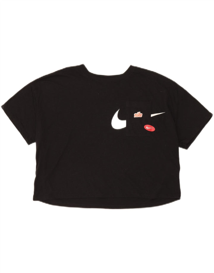 Nike Dame Dri Fit Crop Oversized grafisk T-shirt Top UK 14 Medium Sort