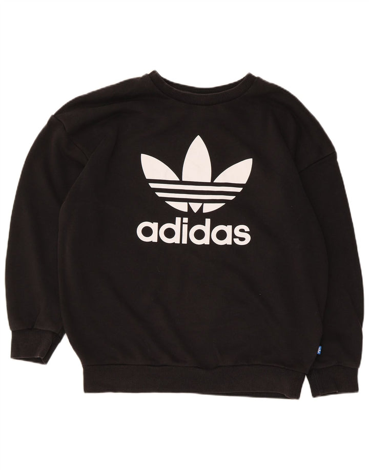 Adidas Dame Grafisk Oversized Sweatshirt Jumper UK 12 Medium Sort Bomuld
