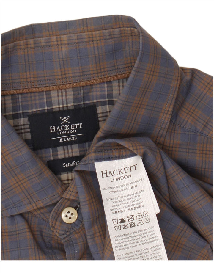 Hackett Herre Slim Fit skjorte XL brun ternet bomuld