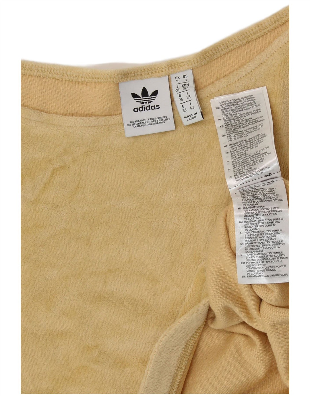 ADIDAS Womens Crop Oversized Off Shoulder Top UK 10 Lille gul bomuld