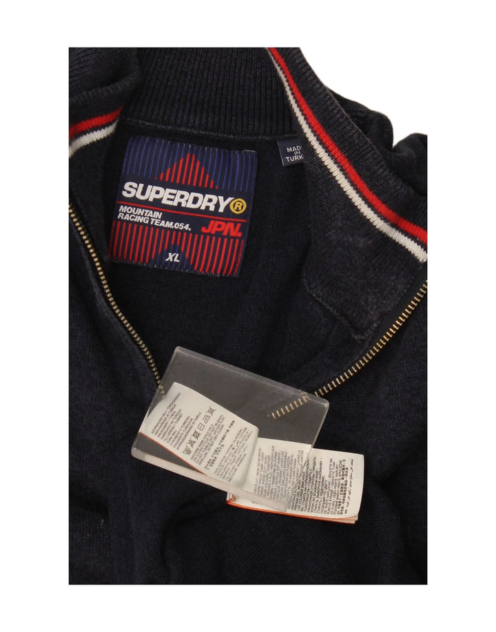 Superdry sweater med lynlås til mænd XL marineblå bomuld