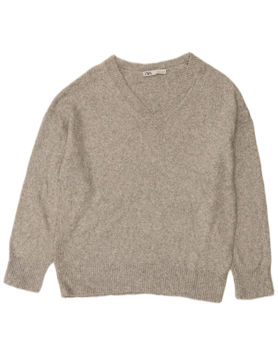Zara Dame Oversized V-hals sweater UK 10 Small Grey Flecked