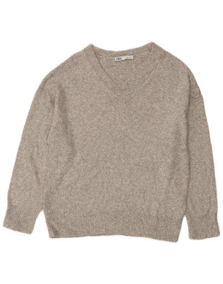 Zara Dame Oversized V-hals sweater UK 10 Small Grey Flecked
