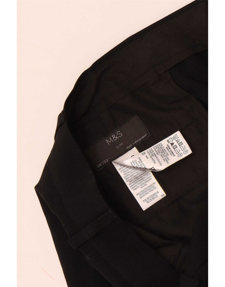Marks & Spencer Herre Slim Chino Bukser W38 L33 Sort Polyester