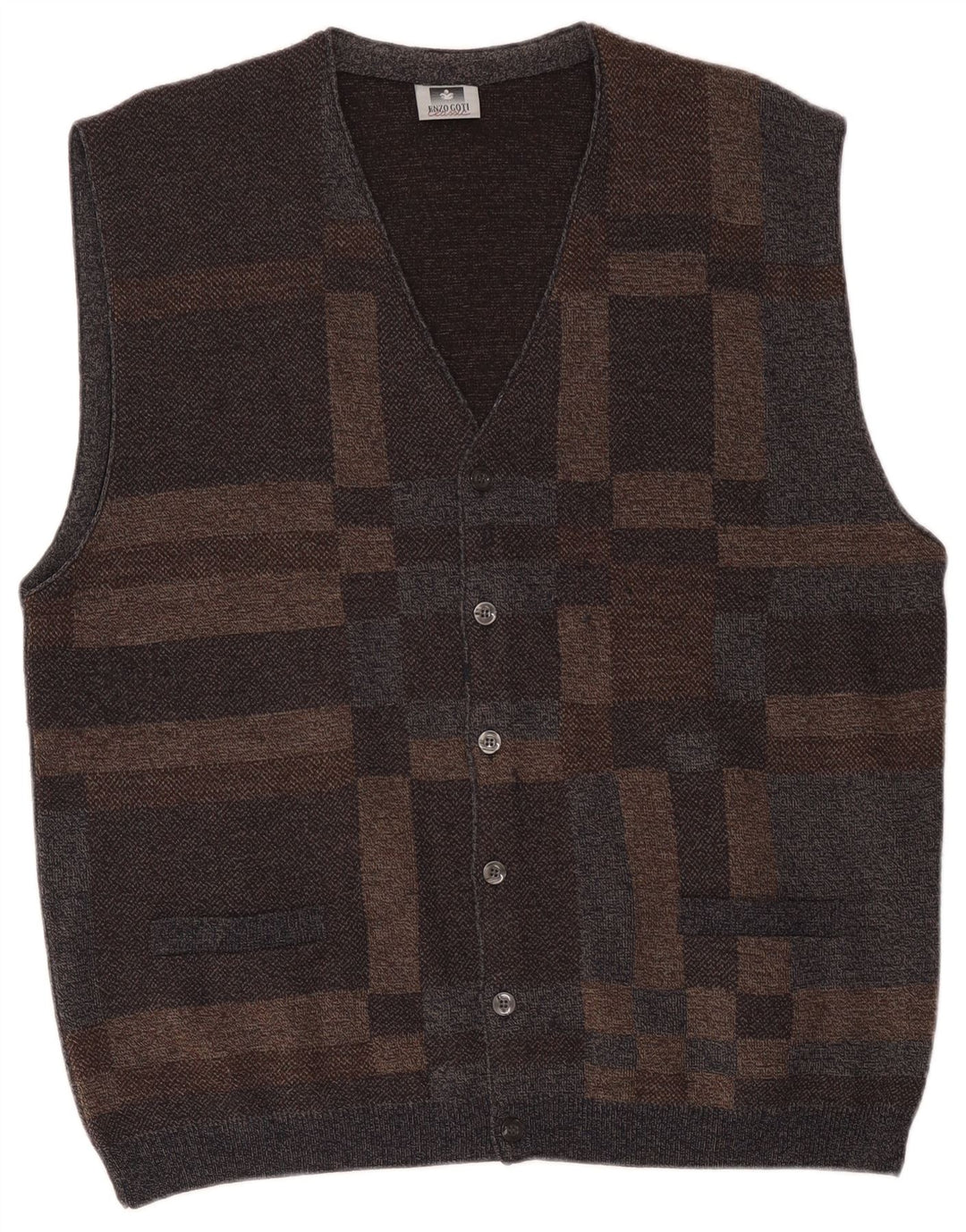 Enzo Goti herre cardigan sweater 2XL brun geometrisk uld