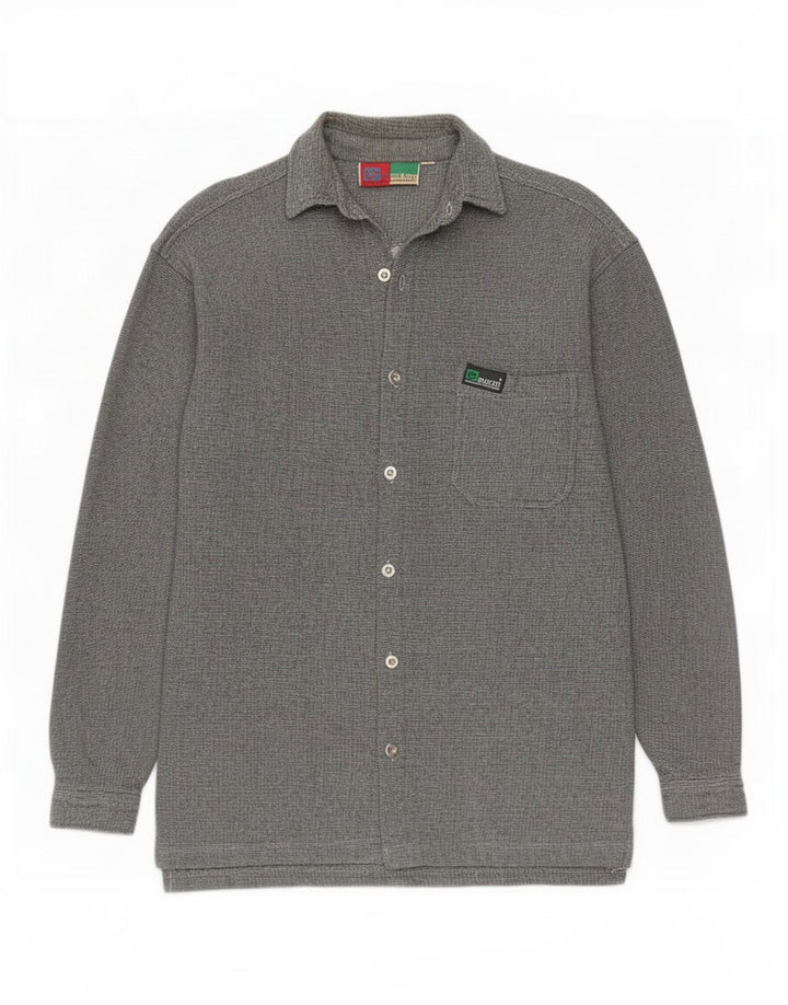 Vintage herre overshirt skjorte medium grå nålestribet bomuld