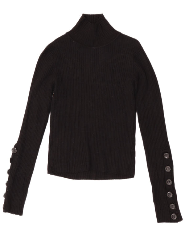 Zara Womens Knit Crop Top Long Sleeve UK 14 Large Black Viscose
