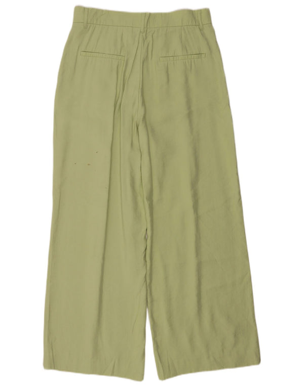 Zara Womens High Waist Wide Leg Chino Trousers Large W32 L28 Green Modal