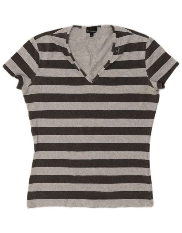 Calvin Klein Jeans T-Shirt Top UK 18 XL Grå Stribet