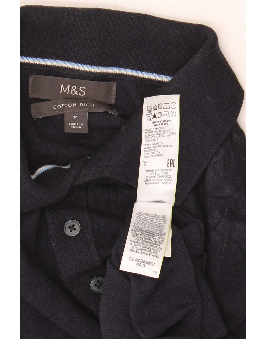Marks & Spencer Herre Kortærmet Polo Neck Jumper Sweater Medium Navy Blue