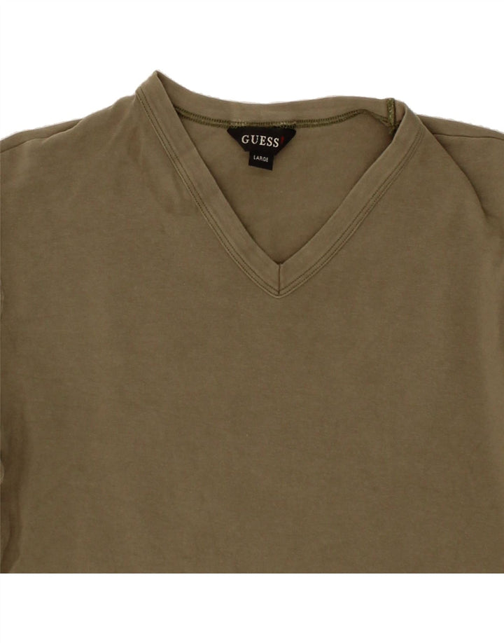 GUESS Womens Top Long Sleeve UK 14 Large Khaki Cotton Vintage Guess and Second-Hand Guess from Messina Hembry 