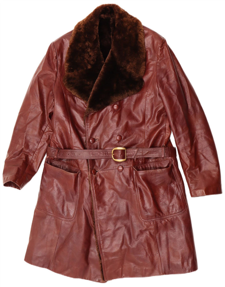 Vintage Herre Shearling Læderfrakke UK 38 Medium Brun Læder