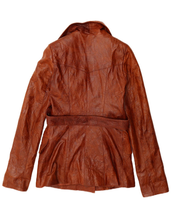 Vintage dame dobbeltradet læderjakke UK 10 Lille brunt læder