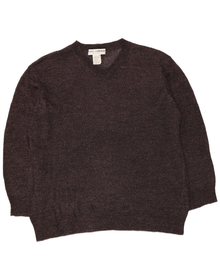 Dolce & Gabbana Dame V-hals sweater IT 48 XL Brun viskose