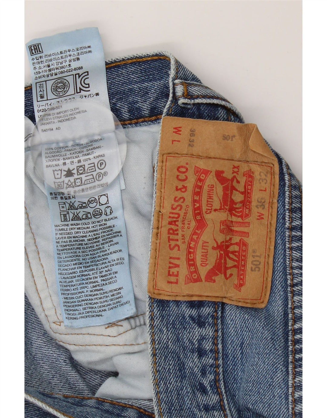 LEVI'S Herre 501 Straight Jeans W36 L32 Blå Bomuld