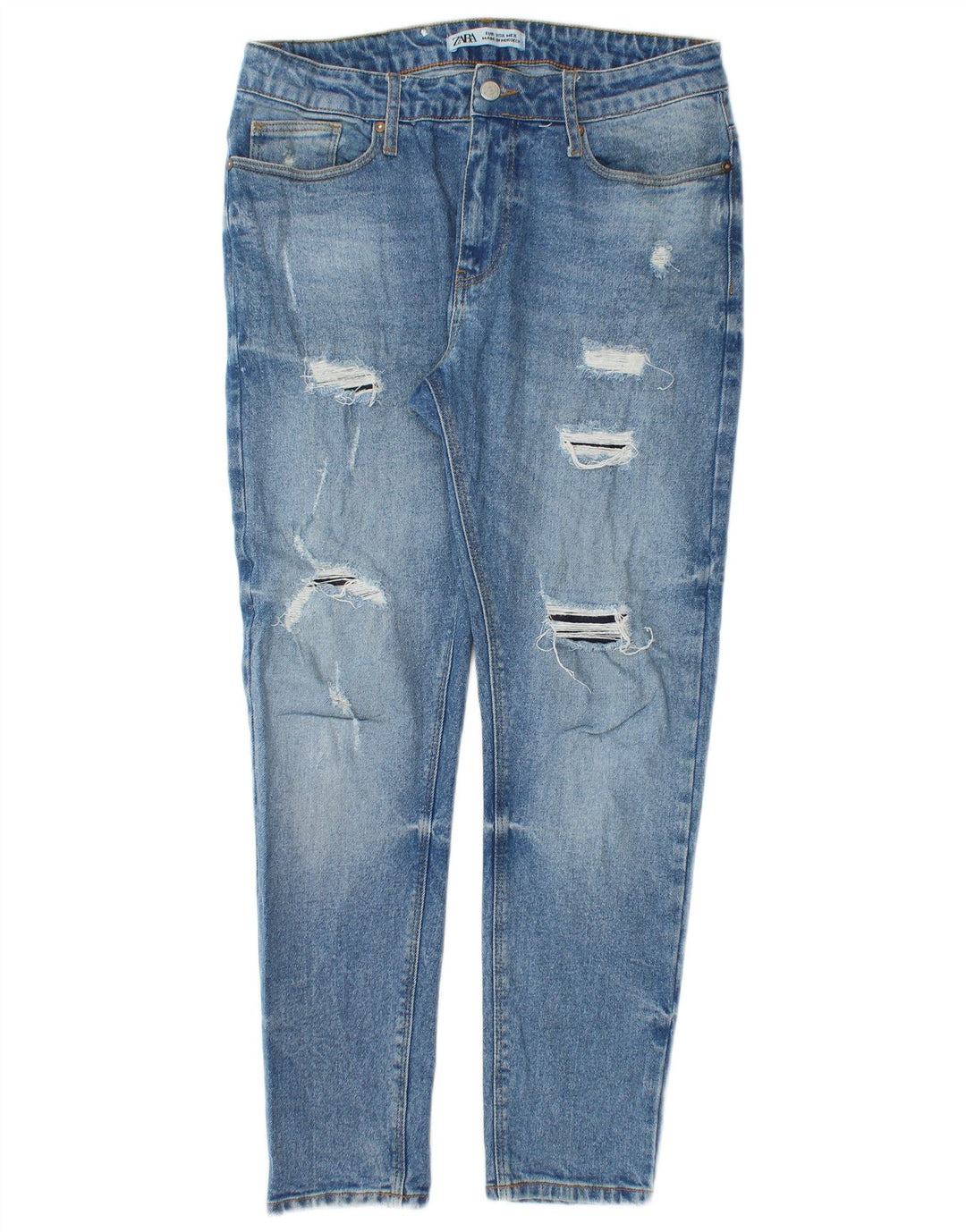 Zara Dame Distressed Slim Jeans W33 L28 Blå
