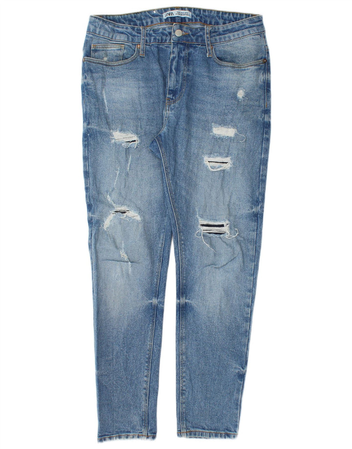 Zara Dame Distressed Slim Jeans W33 L28 Blå