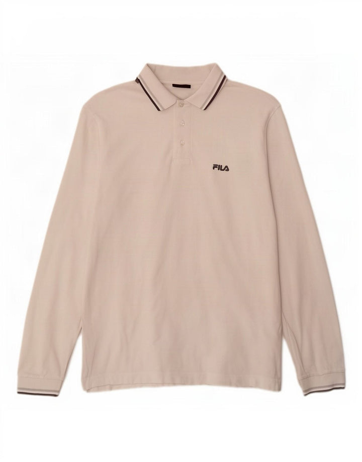 Fila Langærmet poloshirt til mænd Medium hvid stribet bomuld