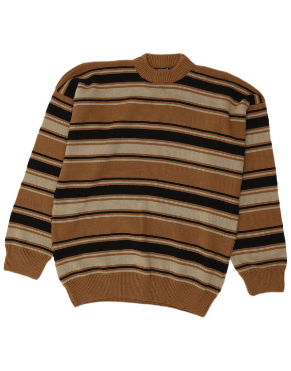 Vintage herre rund hals sweater IT 54 XL brun stribet