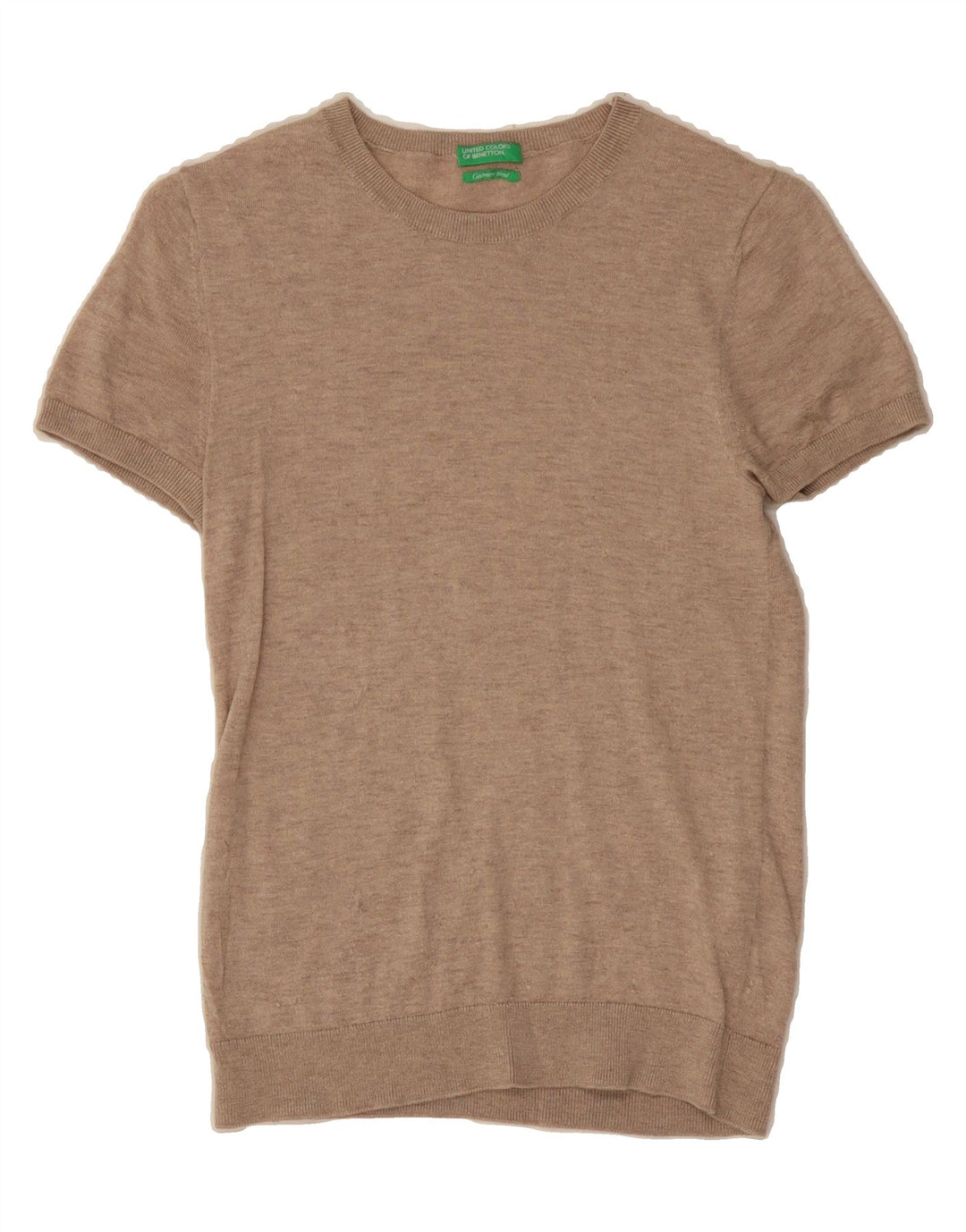 BENETTON Womens Short Sleeve Crew Neck Jumper Sweater UK 12 Medium Brown Vintage Benetton and Second-Hand Benetton from Messina Hembry 
