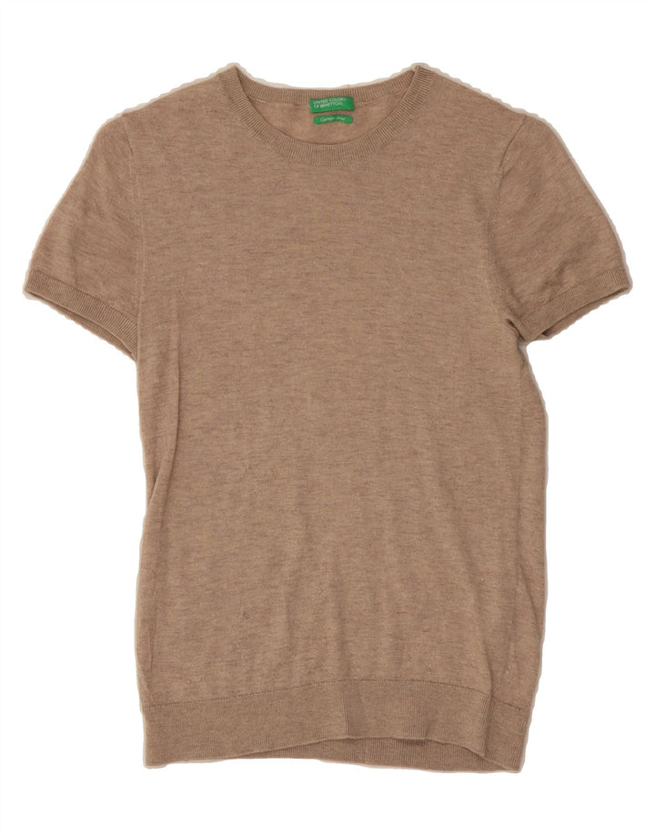 BENETTON Womens Short Sleeve Crew Neck Jumper Sweater UK 12 Medium Brown Vintage Benetton and Second-Hand Benetton from Messina Hembry 
