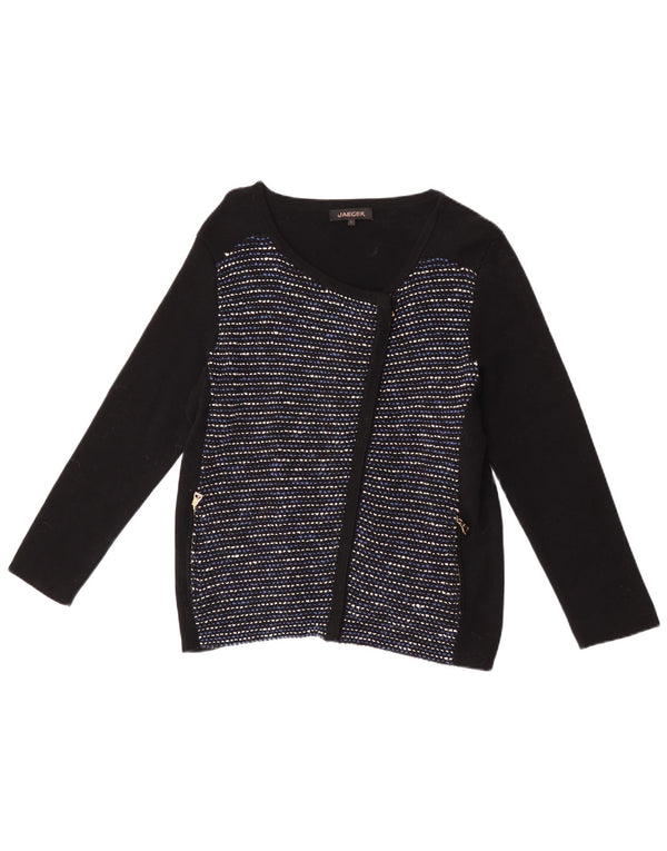 Jaeger Womens Crop Cardigan Sweater UK 16 Large Navy Blue Flecked Bomuld