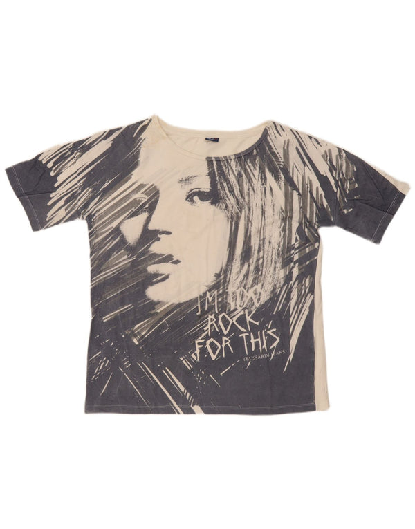 Trussardi Jeans Herre grafisk T-shirt Top Small Navy Blue Colourblock
