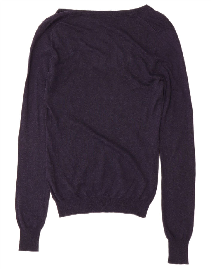 Massimo Dutti Dame V-hals sweater UK 12 Medium Navy Blue Silke