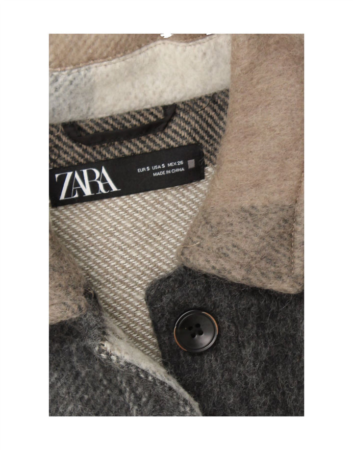 ZARA Womens Overcoat UK 10 Small Multicoloured Check Polyester Vintage Zara and Second-Hand Zara from Messina Hembry 