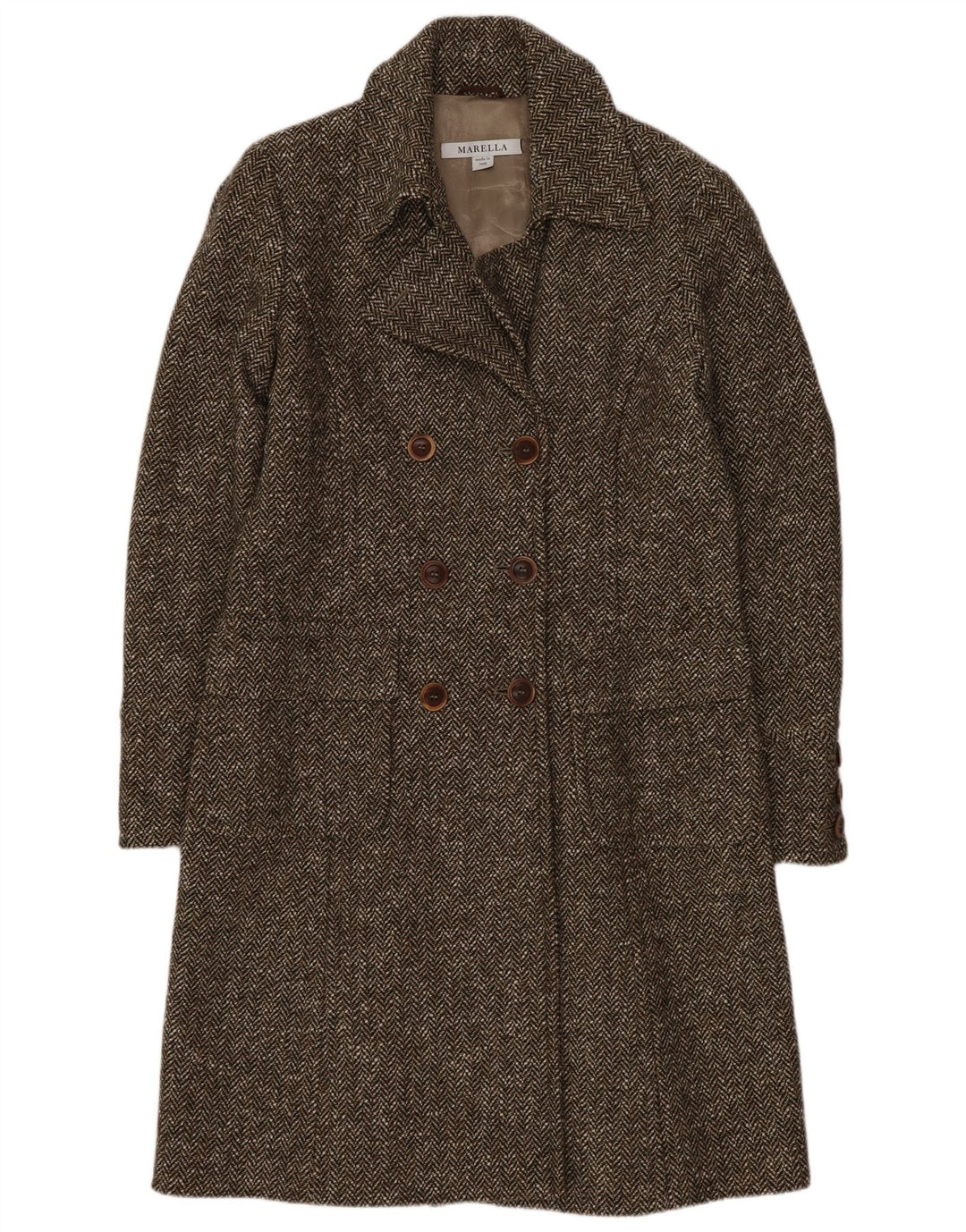 Marella Dame Dobbeltradet Frakke UK 12 Medium Brun Sildebensuld