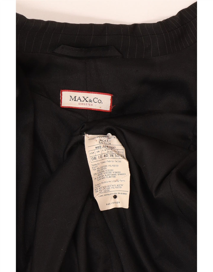 Max & Co. Dame 3-knaps blazerjakke UK 10 Lille sort stribet polyester
