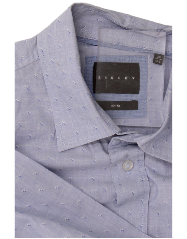 SISLEY Herre Slim Fit skjorte str. 39 15 1/2 Medium Blue Spotted