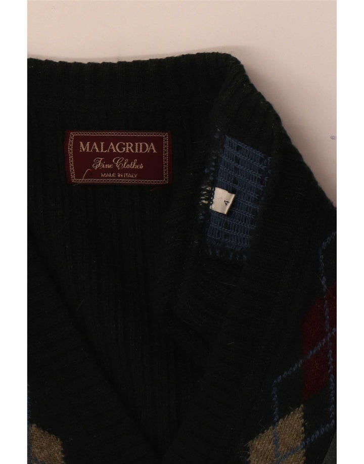 Malagrida Herre V-hals sweater Stor Grøn Argyle/Diamant