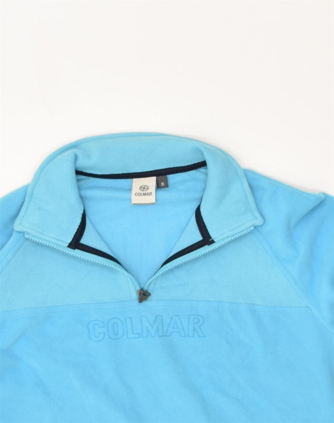 COLMAR Womens Zip Neck Fleece Jumper UK 10 Small Blue Polyester | Vintage Colmar | Thrift | Second-Hand Colmar | Used Clothing | Messina Hembry 